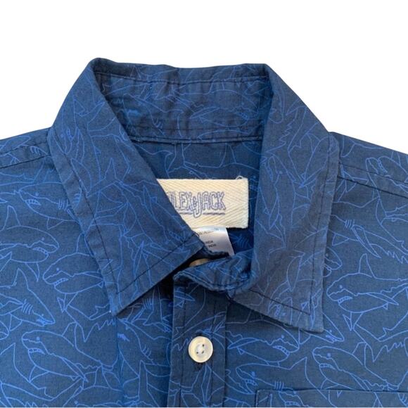 Alex & Jack Blue Shark Stencil Print Button Down Short Sleeve Shirt - Picture 3 of 7
